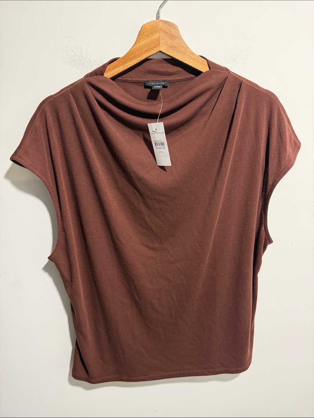 Ann Taylor Chocolate Brown Drape-Neck Short Sleeve Top Size XXL NWT